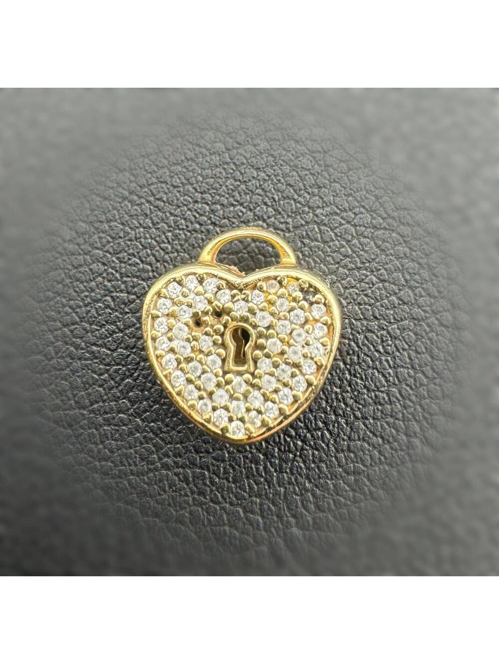 PANDORA 14K 585 yellow gold HEART LOCK SHAPE White CZ stones